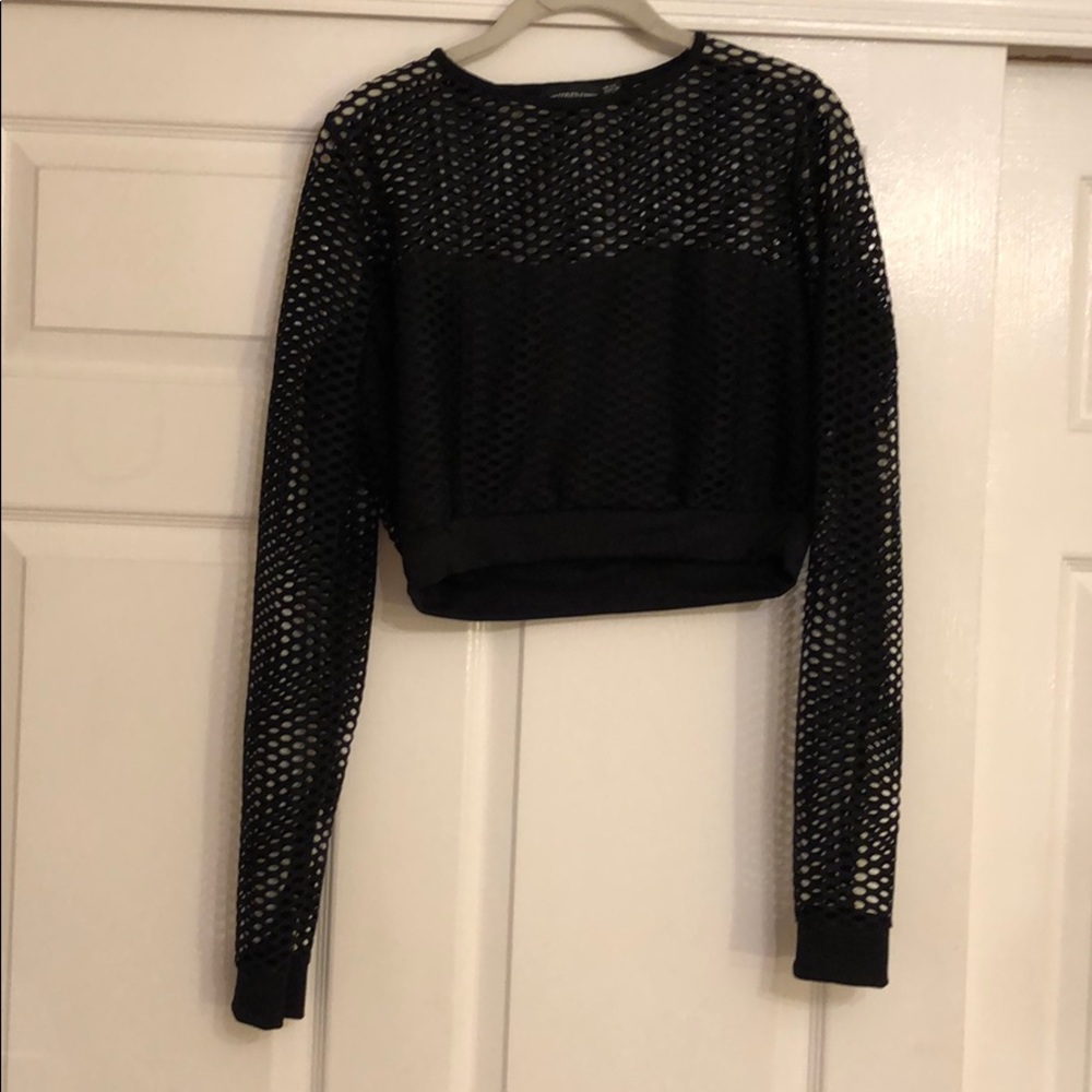 Black mesh crop top with built in bandeau